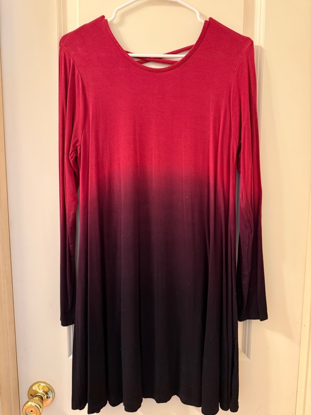 Red to Black Ombre Long Sleeve Swing Dress